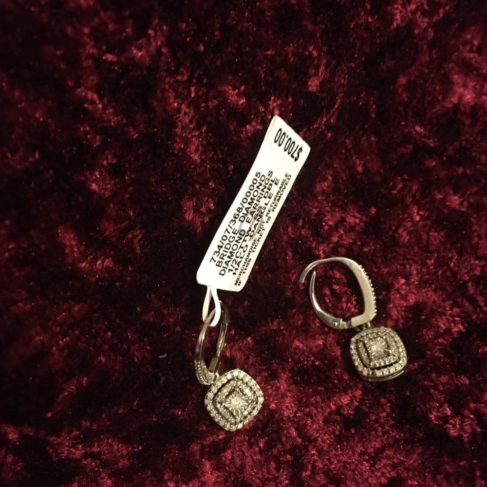 Diamond Halo Dangle Earrings in Sterling Silver
